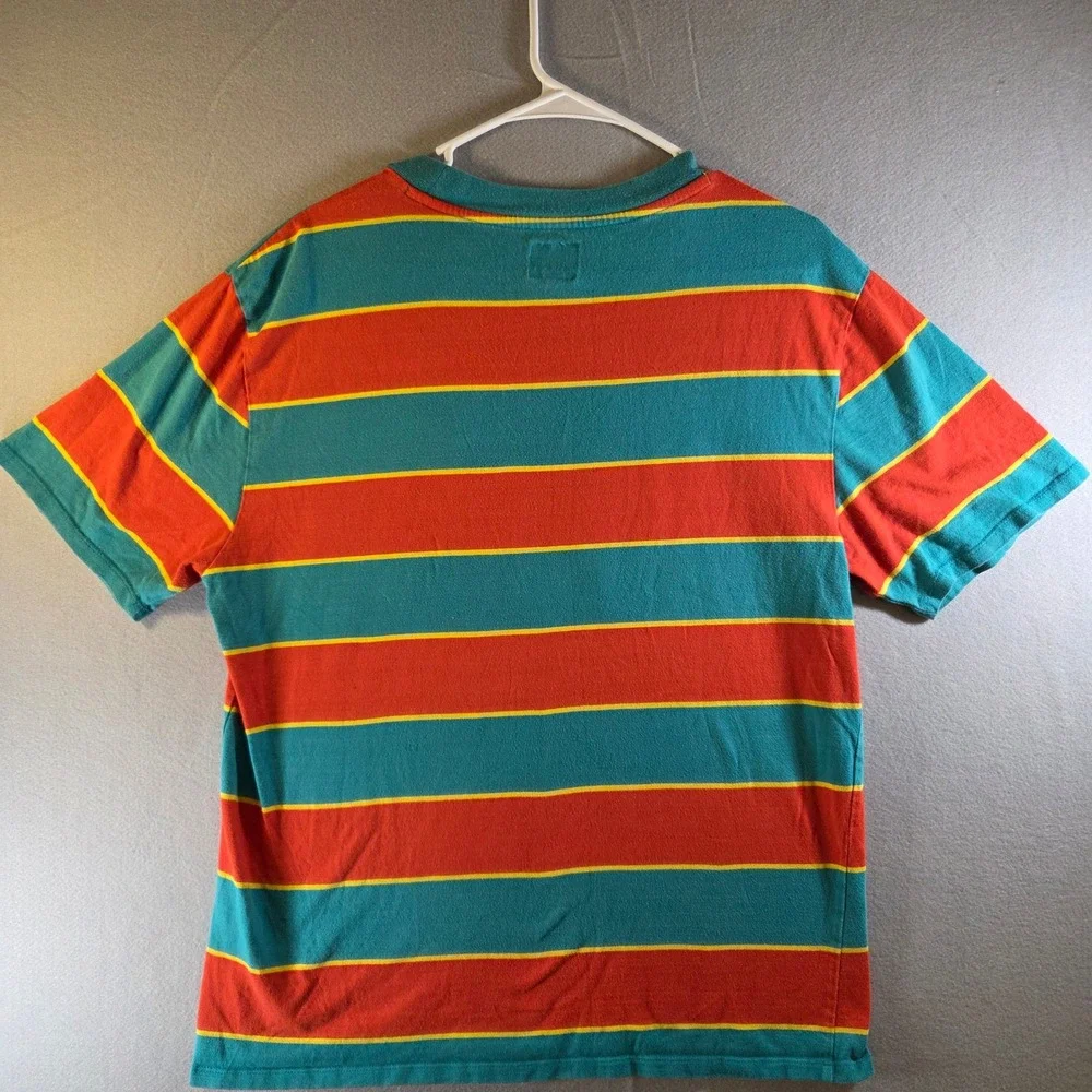 Guess Los Angeles Striped Triangle Logo T-Shirt Mens Medium Teal Orange - Picture 3 of 6